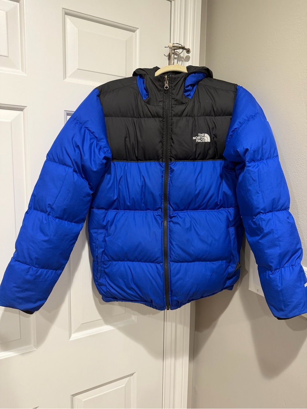 The North Face Kids Blue and Black Colorblock Puffer Jacket